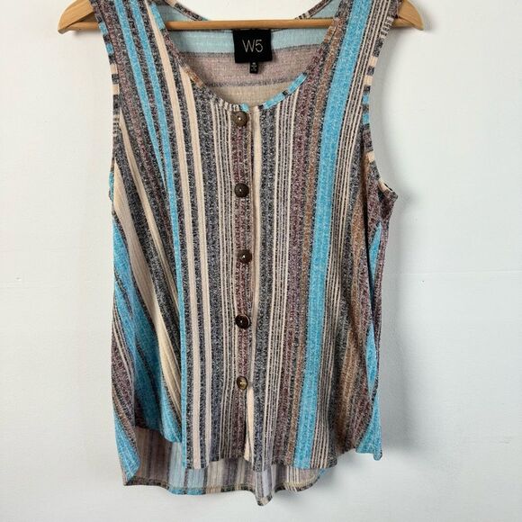 Anthropologie W5 Button blue cream striped sleeveless blouse Cotton Blend Medium - Picture 2 of 8